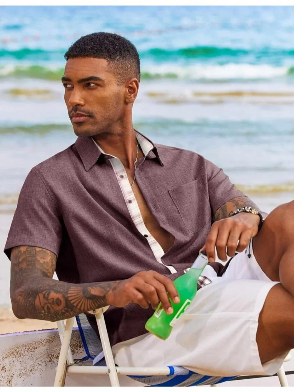 Men's Red Short Sleeve Casual Summer Breathable Button Down Shirts